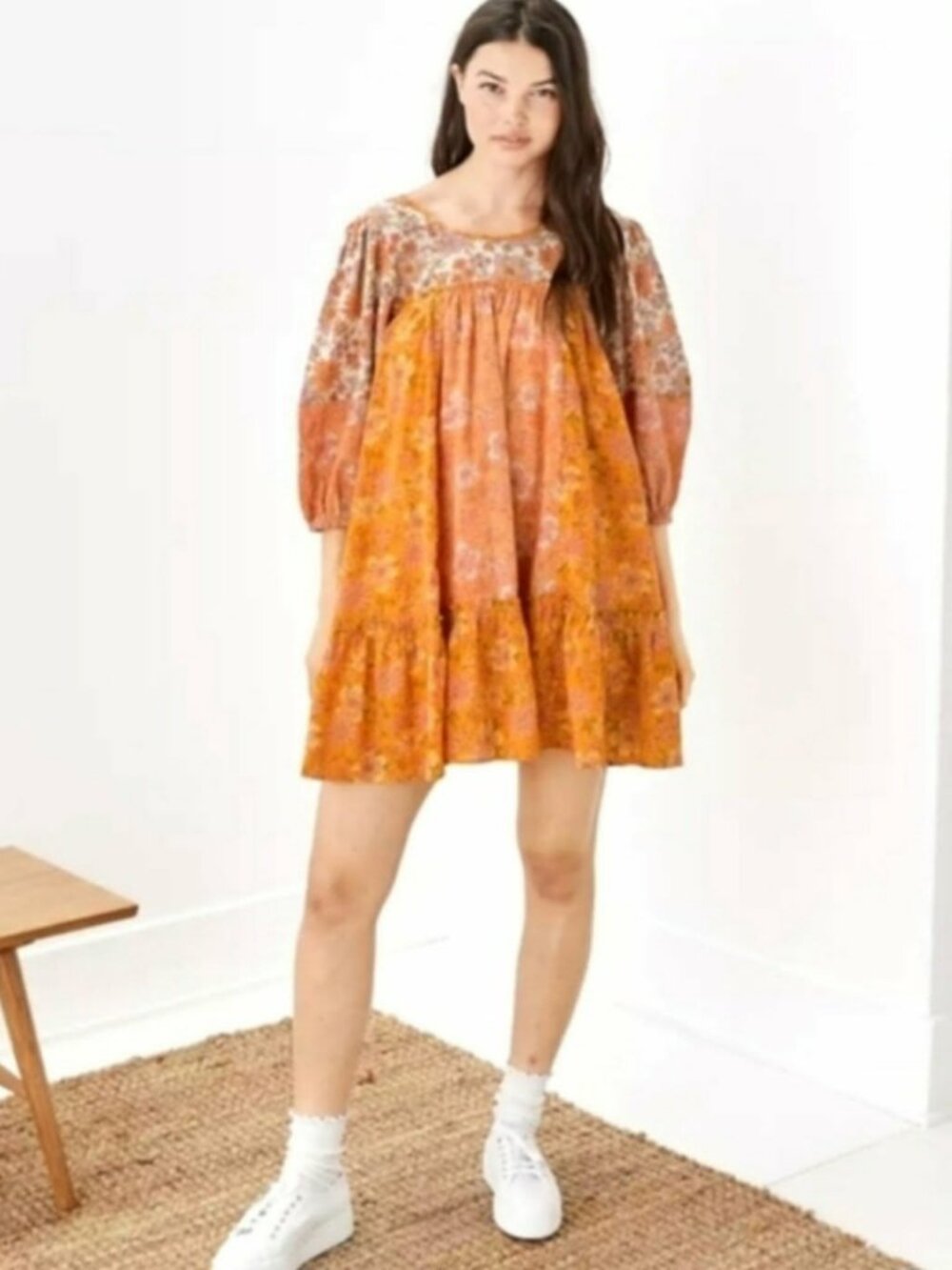AMERICAN EAGLE BABYDOLL BOHO FLORAL DRESS LARGE
